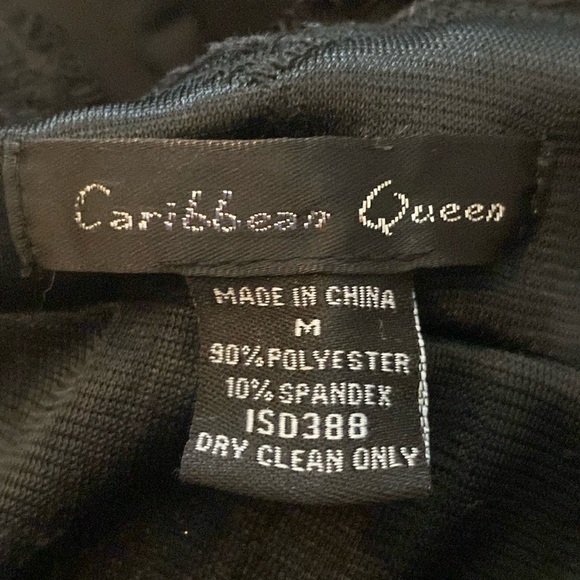 Caribbean Queen Black Beaded Spaghetti Straps Cocktail Bodycon Mini Dress M - Picture 7 of 8